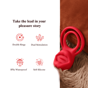 2 in 1 Tongue Clicking Stimulation Vibrating Egg and Double Cock Ring - Sohimi