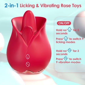 2 in 1 Vibrating and Licking Rose Clit Vibrator - Sohimi