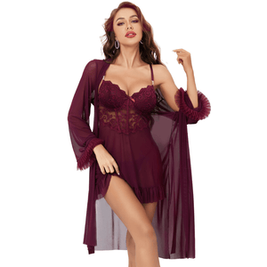 3 Piece Lace Sexy Kimono Robe Babydoll Nightwear Set - Sohimi
