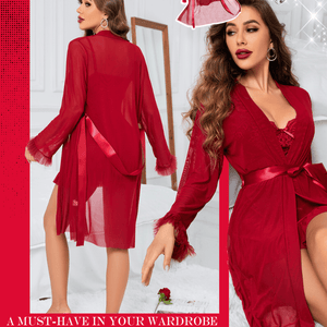 3 Piece Lace Sexy Kimono Robe Babydoll Nightwear Set - Sohimi