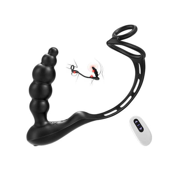 3 in 1 Anal Beads Prostate Massager Dual Cock Rings Anal Vibrator Toy
