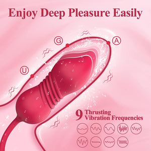 Air Pulse Tapping Clit Rose Vibrator with Thrusting Dildo - Sohimi