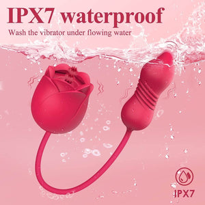 Air Pulse Tapping Clit Rose Vibrator with Thrusting Dildo - Sohimi