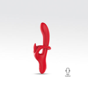 Red app controlled G-spot and clitoral vibrator on white background