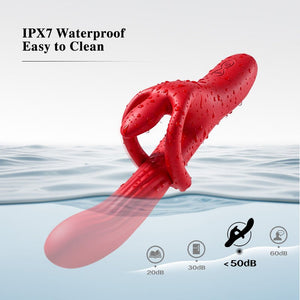 Red dual stimulator shown in water for easy cleaning