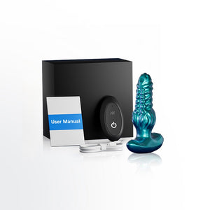 Blue electronic device with packaging and user manual on a white background