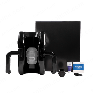 Black male sex toy machine and accessories on a transparent background with 'sohimi.com' branding.