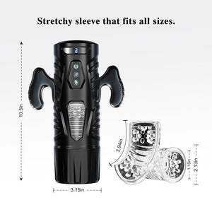 Pocket pussy graphic showing suction cup base and thrusting motion