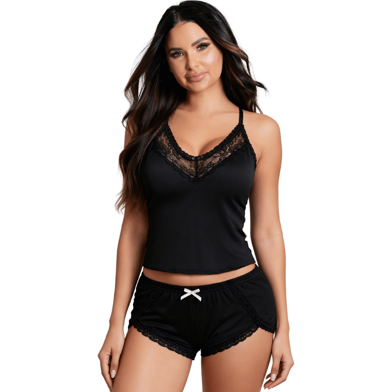 Sexy V-Neck Lace Sleepwear Pajama Shorts Set - Sohimi, Black / L Sexy V-Neck Lace Sleepwear Pajama Shorts Set - Sohimi, Black / L