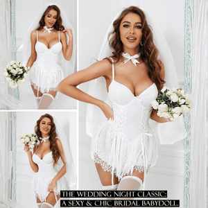 Women's 4 Pieces Sexy Lace Lingerie Babydoll Sets with Bow Tie - Sohimi