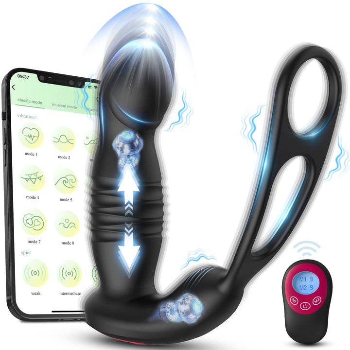 Remote Control 3 in 1 Thrusting & Vibrating Anal Vibrator with Cock Ring