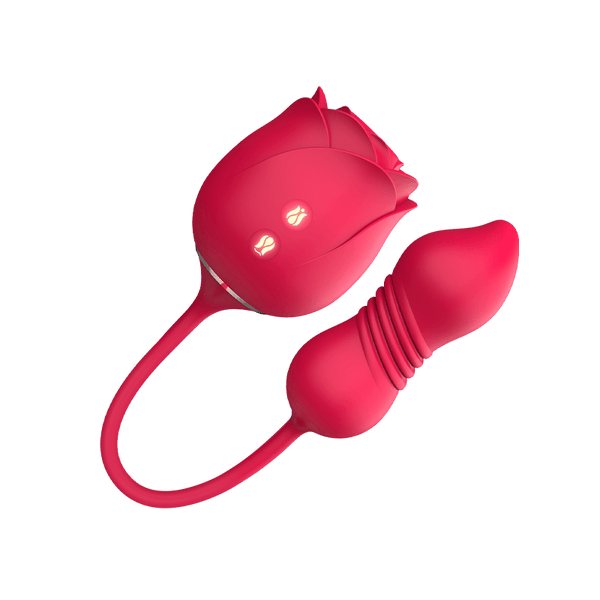 Air Pulse Tapping  Clit Rose Vibrator with Thrusting Dildo