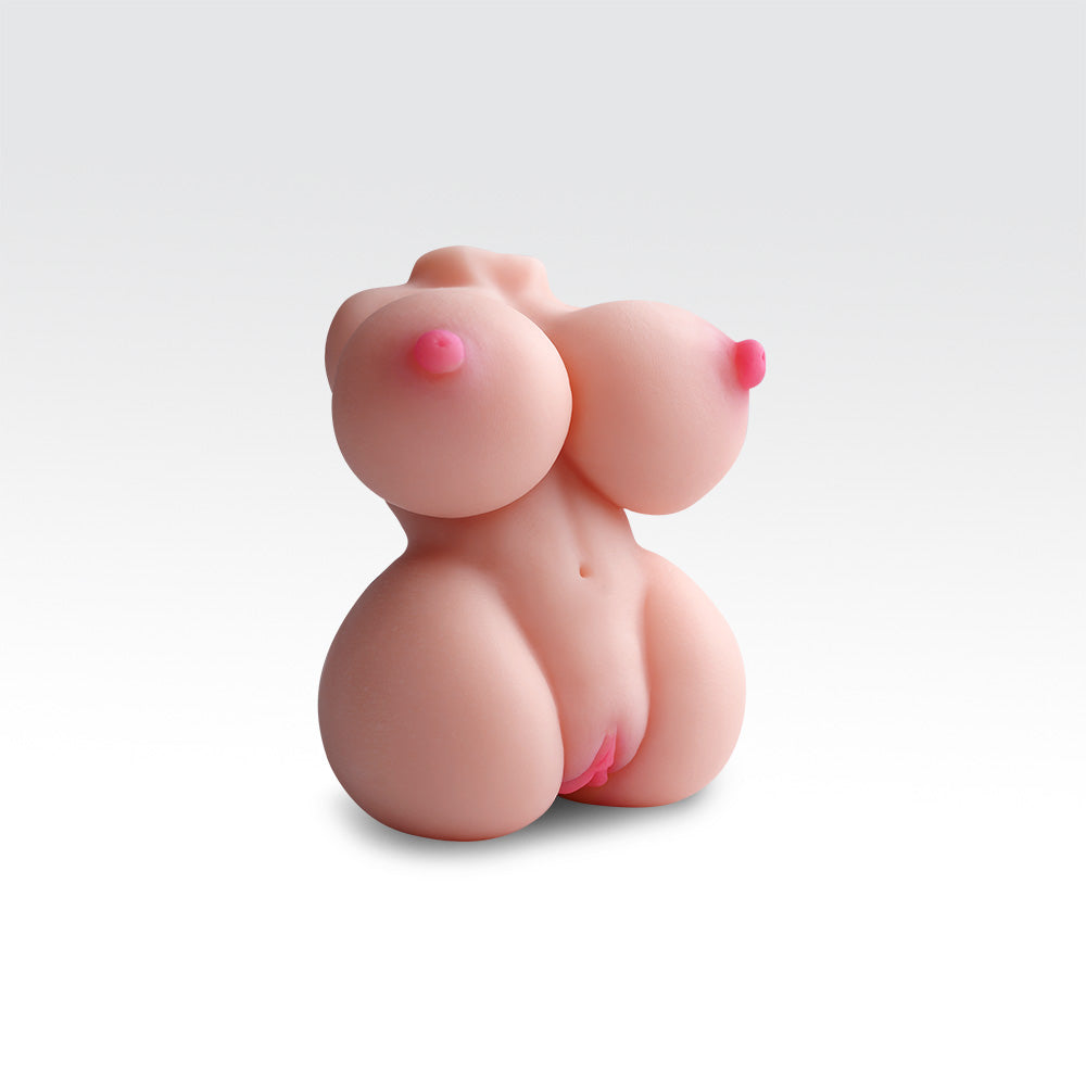 Silicone mold shaped like a female torso with pink nipples on a white background