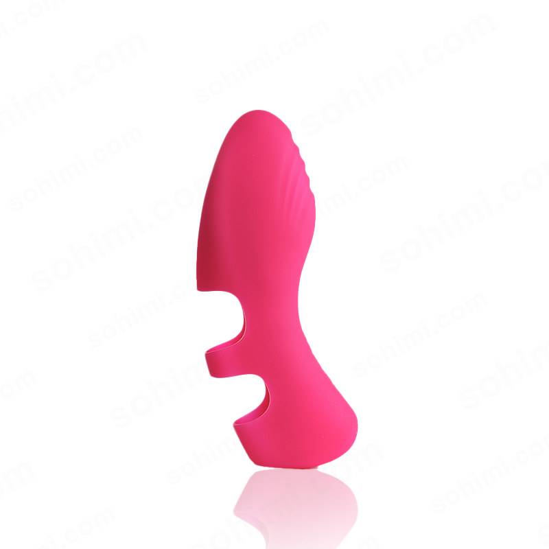 Pink silicone finger vibration ring on a white background