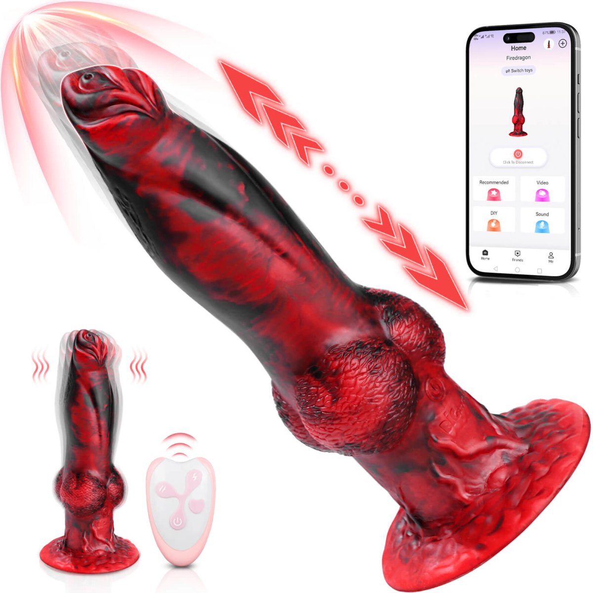 2 in 1 8.7in Thrusting & Vibrating Silicone Monster Vibrator - App Control - Sohimi