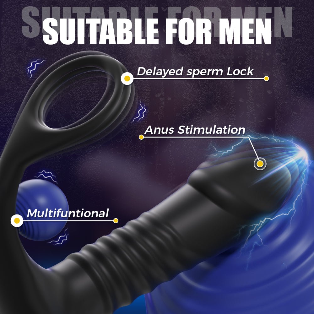2 in 1 Silicone Thrusting and Vibrating Anal Vibrator with Cock Ring - Sohimi