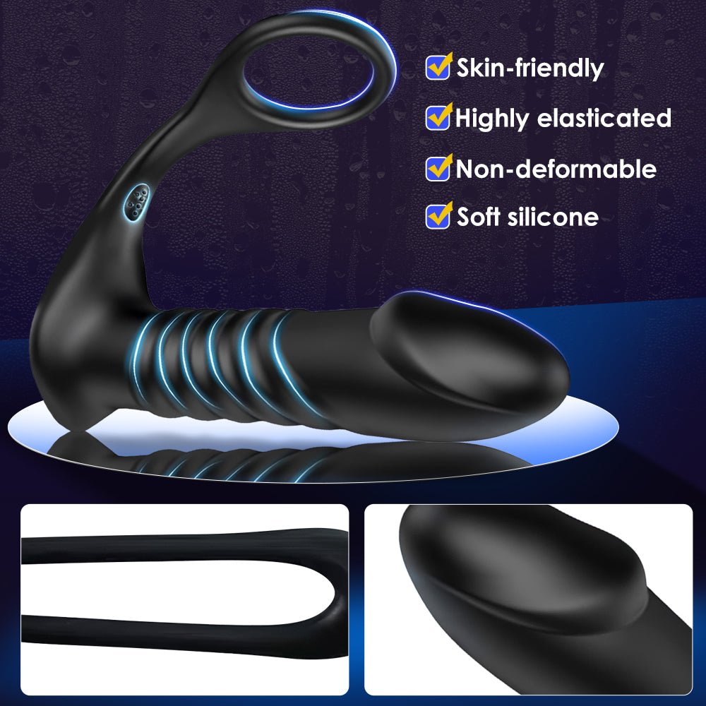 2 in 1 Silicone Thrusting and Vibrating Anal Vibrator with Cock Ring - Sohimi