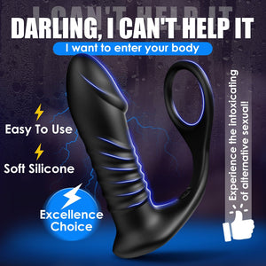 2 in 1 Silicone Thrusting and Vibrating Anal Vibrator with Cock Ring - Sohimi