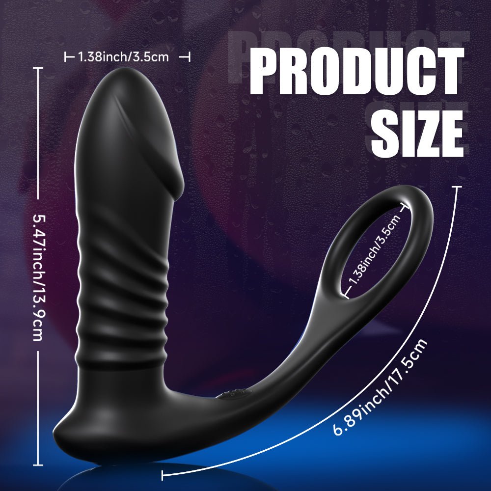 2 in 1 Silicone Thrusting and Vibrating Anal Vibrator with Cock Ring - Sohimi