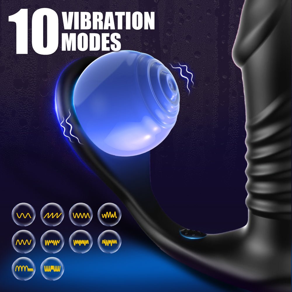 2 in 1 Silicone Thrusting and Vibrating Anal Vibrator with Cock Ring - Sohimi