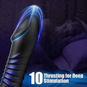 2 in 1 Silicone Thrusting and Vibrating Anal Vibrator with Cock Ring - Sohimi