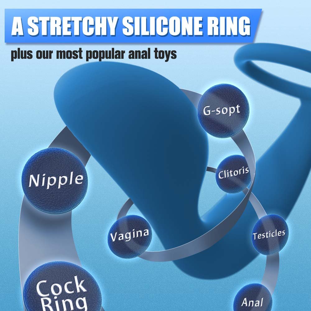 Stretchy silicone ring detail for anal vibrator with multi-point stimulation