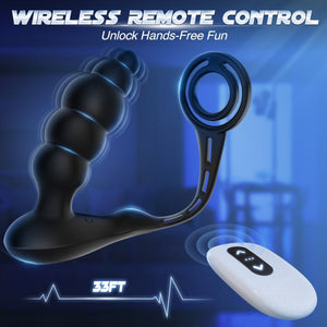 3 in 1 Anal Beads Prostate Massager Dual Cock Rings Anal Vibrator Toy - Sohimi