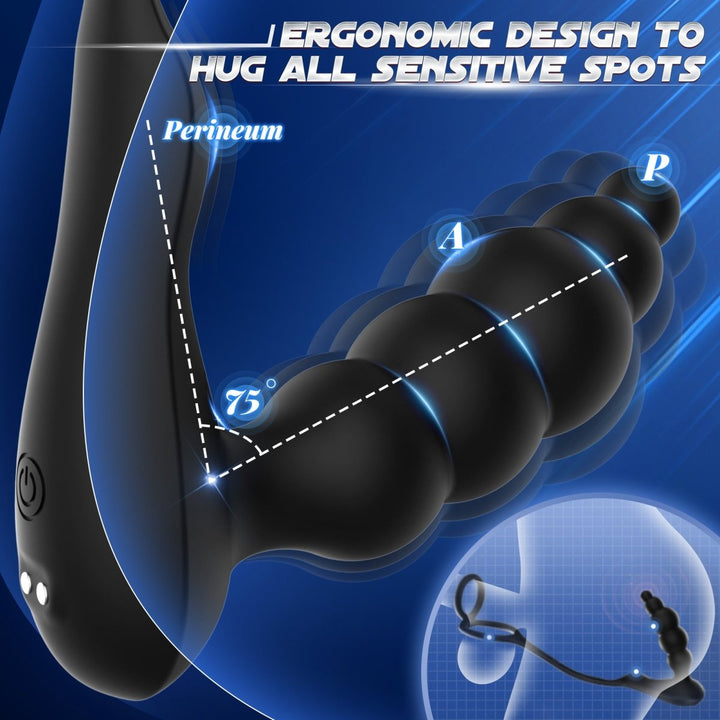 3 in 1 Anal Beads Prostate Massager Dual Cock Rings Anal Vibrator Toy - Sohimi