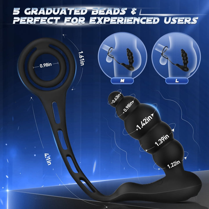 3 in 1 Anal Beads Prostate Massager Dual Cock Rings Anal Vibrator Toy - Sohimi