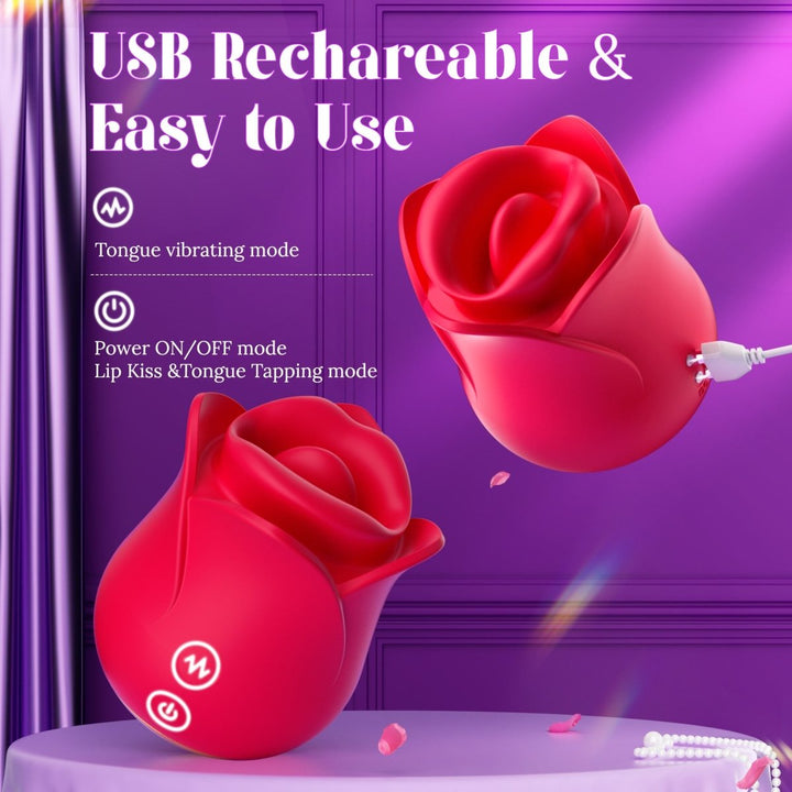 3 in 1 Lip Kissing and Tongue Tapping Rose Vibrator for Female - Sohimi