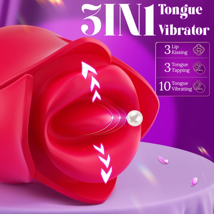 3 in 1 Lip Kissing and Tongue Tapping Rose Vibrator for Female - Sohimi