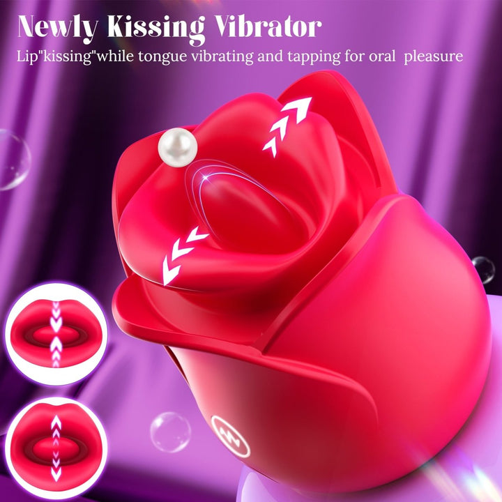 3 in 1 Lip Kissing and Tongue Tapping Rose Vibrator for Female - Sohimi