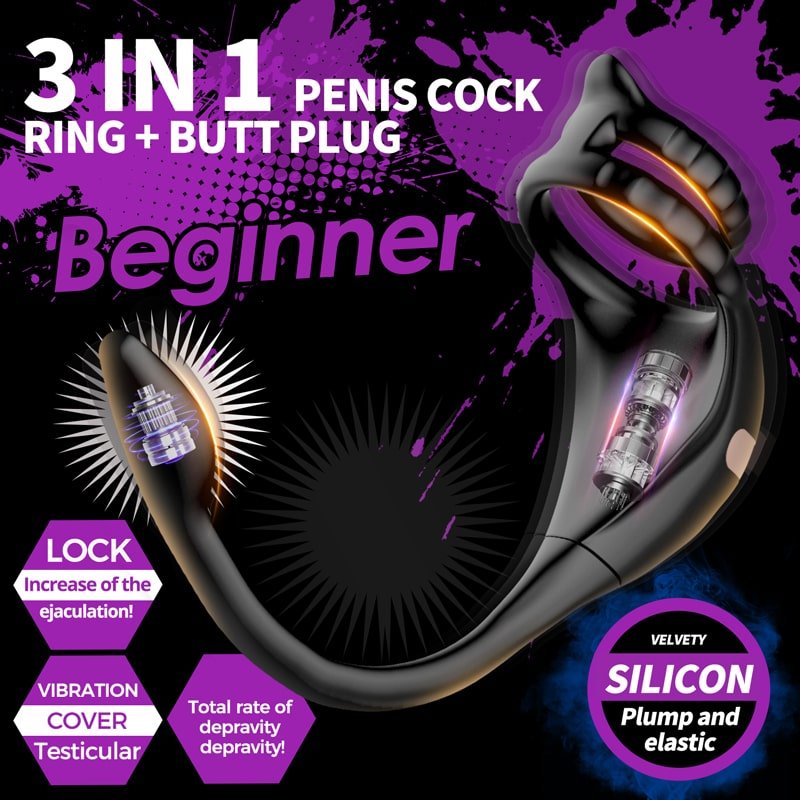 3 in 1 Penis Cock Ring with Multi Stimulations Butt Plug - Sohimi