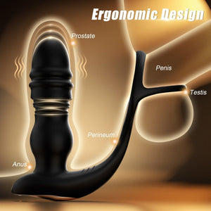 3 in 1 Thrusting and Vibrating Prostate Stimulation Anal Toy with Cock Ring - Sohimi