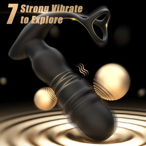 3 in 1 Thrusting and Vibrating Prostate Stimulation Anal Toy with Cock Ring - Sohimi