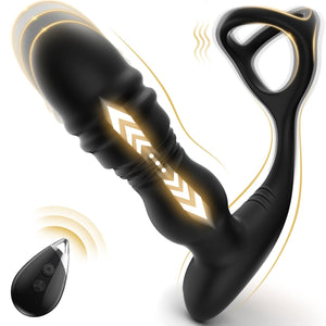 3 in 1 Thrusting and Vibrating Prostate Stimulation Anal Toy with Cock Ring - Sohimi