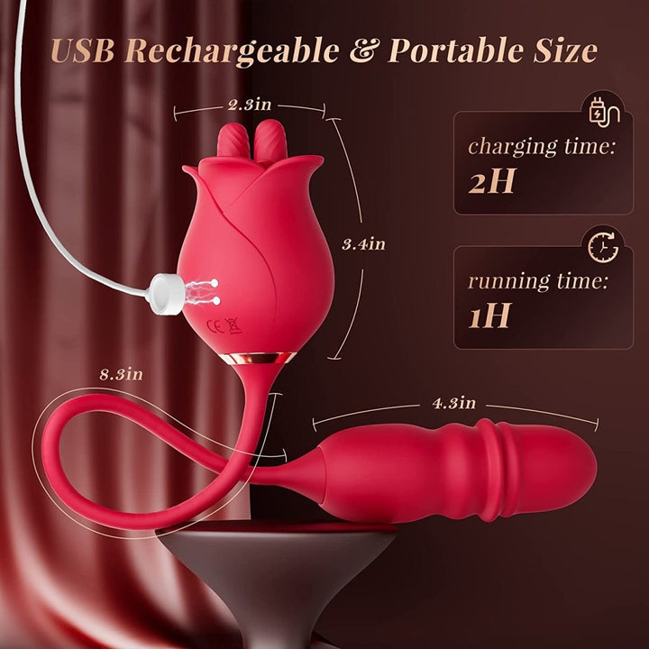 3 in1 Dual Tongue Licking Stimulation Insertable Rose Toy - Sohimi