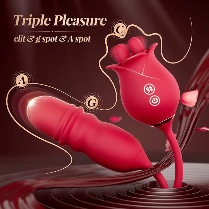 3 in1 Dual Tongue Licking Stimulation Insertable Rose Toy - Sohimi