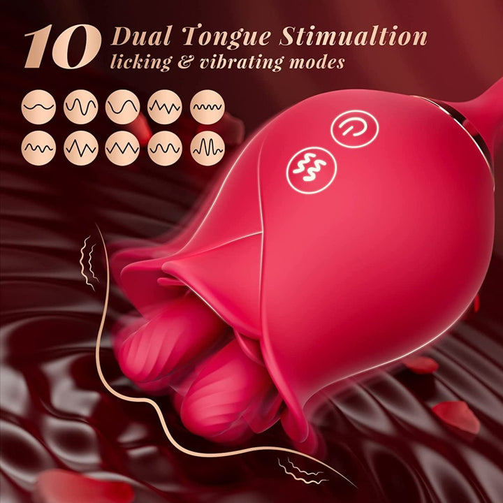 3 in1 Dual Tongue Licking Stimulation Insertable Rose Toy - Sohimi