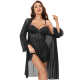 3 Piece Lace Sexy Kimono Robe Babydoll Nightwear Set - Sohimi