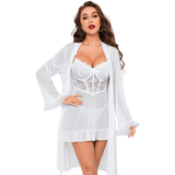 3 Piece Lace Sexy Kimono Robe Babydoll Nightwear Set - Sohimi