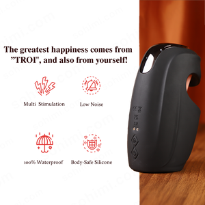 Black device with text and icons on a white background