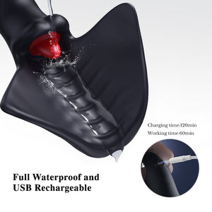 Black and red tool with water splash effect, labeled as full waterproof and USB rechargeable.