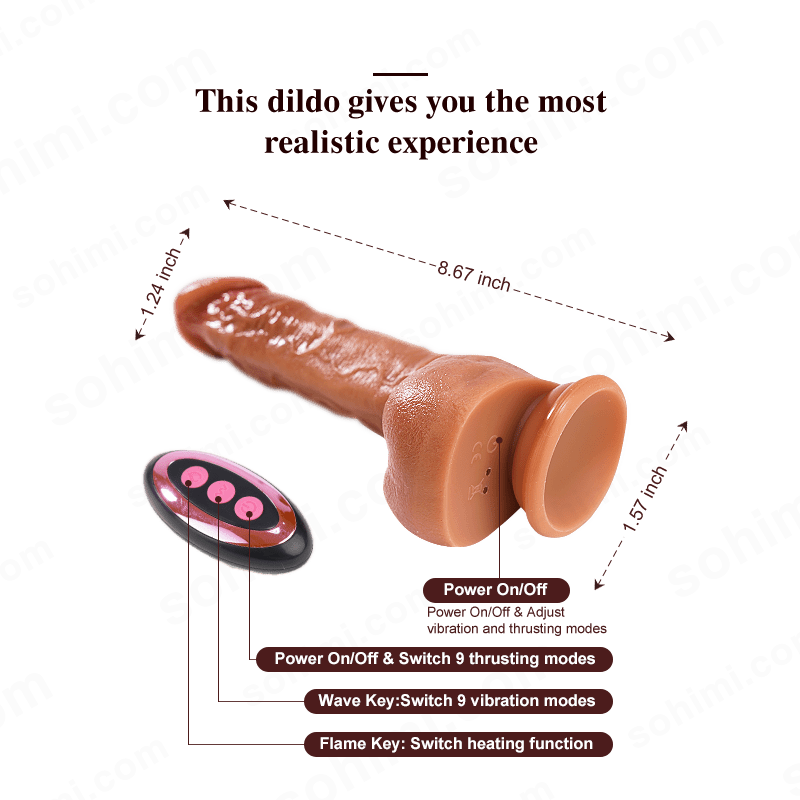 8.67inch Realistic Vibration and Thrusting Dildo with Smart Heating - Sohimi
