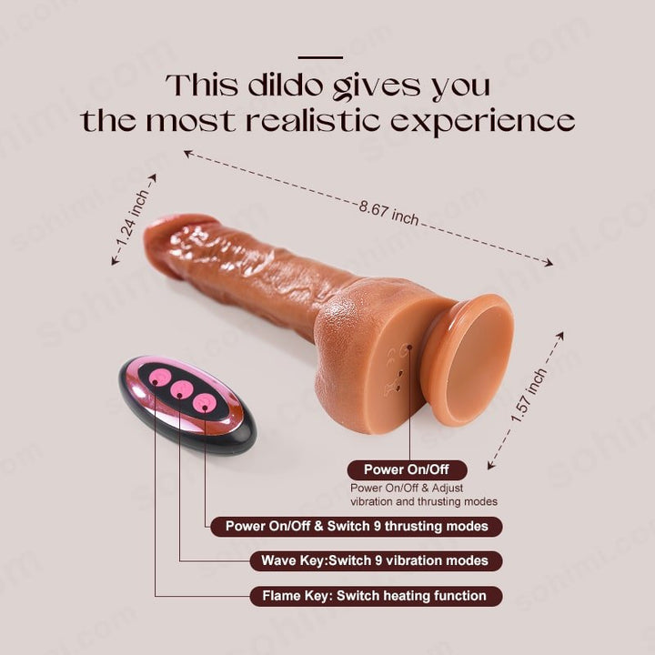 8.67inch Realistic Vibration and Thrusting Dildo with Smart Heating - Sohimi