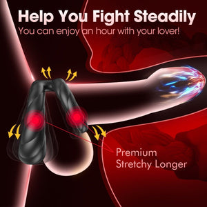 Adult Double Penis Ring Vibrator Cock Ring with 10 Vibration Modes - Sohimi