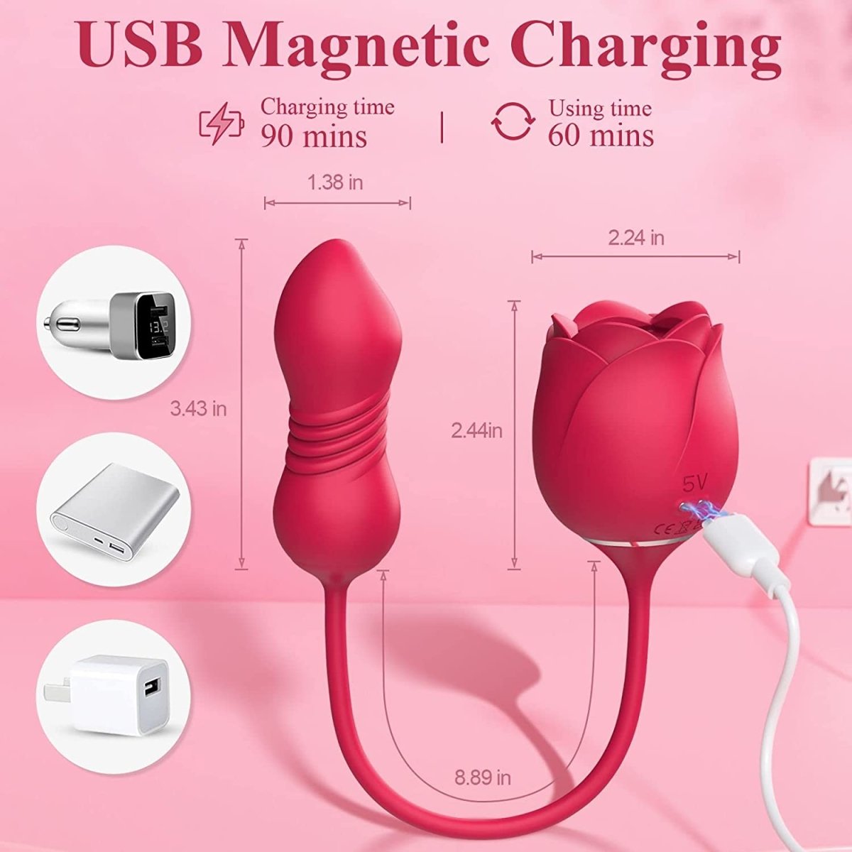 Air Pulse Tapping Clit Rose Vibrator with Thrusting Dildo - Sohimi