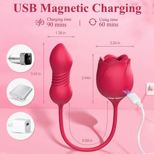 Air Pulse Tapping Clit Rose Vibrator with Thrusting Dildo - Sohimi