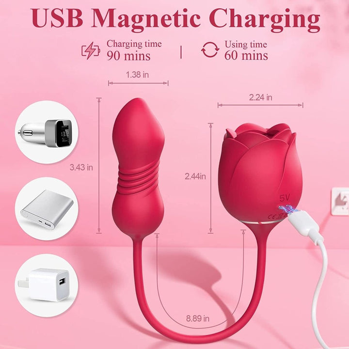 Air Pulse Tapping Clit Rose Vibrator with Thrusting Dildo - Sohimi