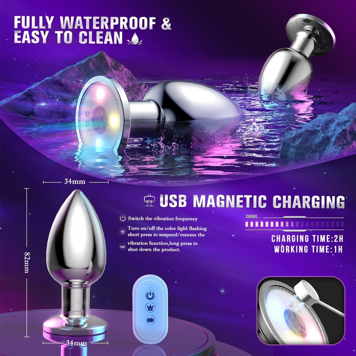 ANAL Vibrating Butt Plug with Flashing Base | Sohimi ANAL Vibrating Butt Plug with Flashing Base | Sohimi